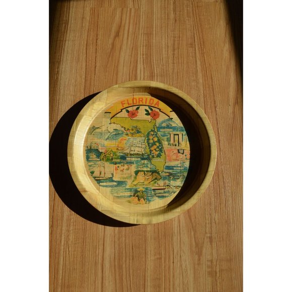 Vintage 1980s "Florida" Genuine Bamboo Tray - Picture 2 of 2